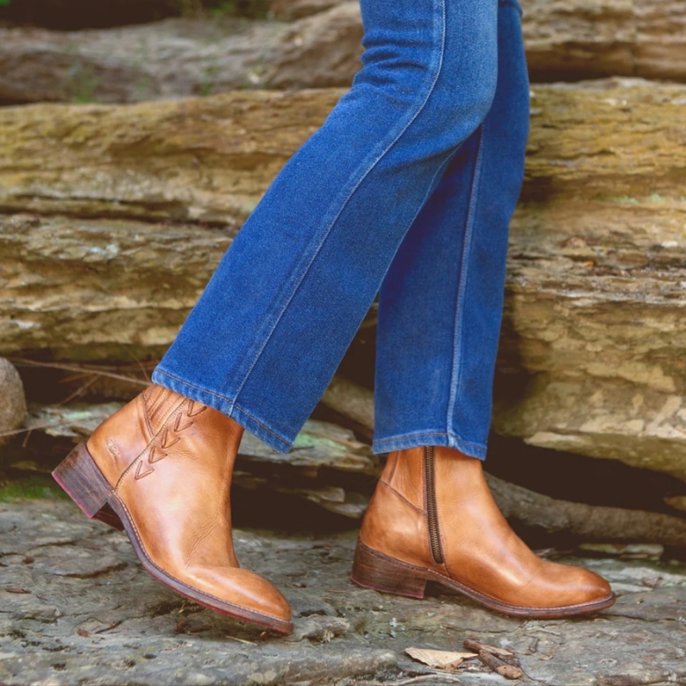 NWT BED STU Alina Western Ankle Boots In Distressed Tan Rustic Leather 8.5
